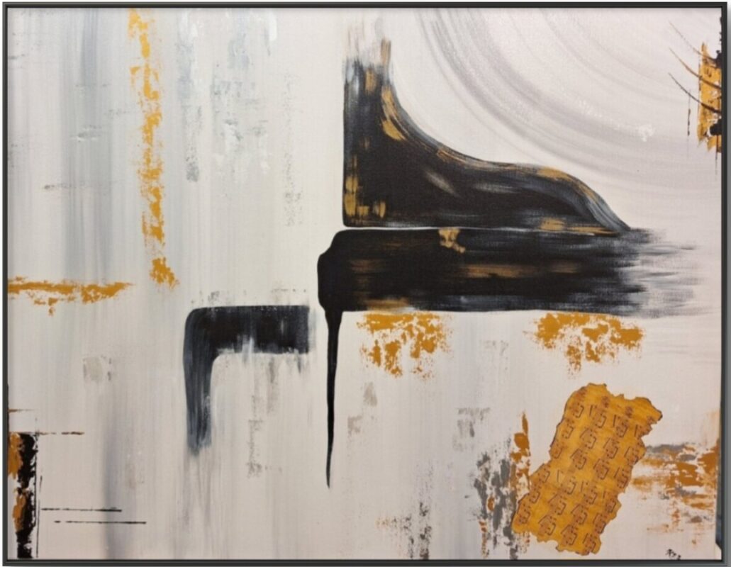 Unesite harmoniju, ritam i sofisticiranost u svoj enterijer uz originalno umetničko delo „Piano Dream“. Umetnička slika Piano Dream odiše jednostavnom lepotom, donoseći savršen spoj muzičke inspiracije i savremene estetike. Tehnika ulje na platnu primenjena je u prefinjenoj paleti monohronih boja crne, bele sa elementima zlatne. U samom centru pažnje ova apstraktna slika nosi motiv koji suptilno kroz minimalizam prikazuje siluetu klavira, spajajući klasičnu umetnost sa modernim izrazom.