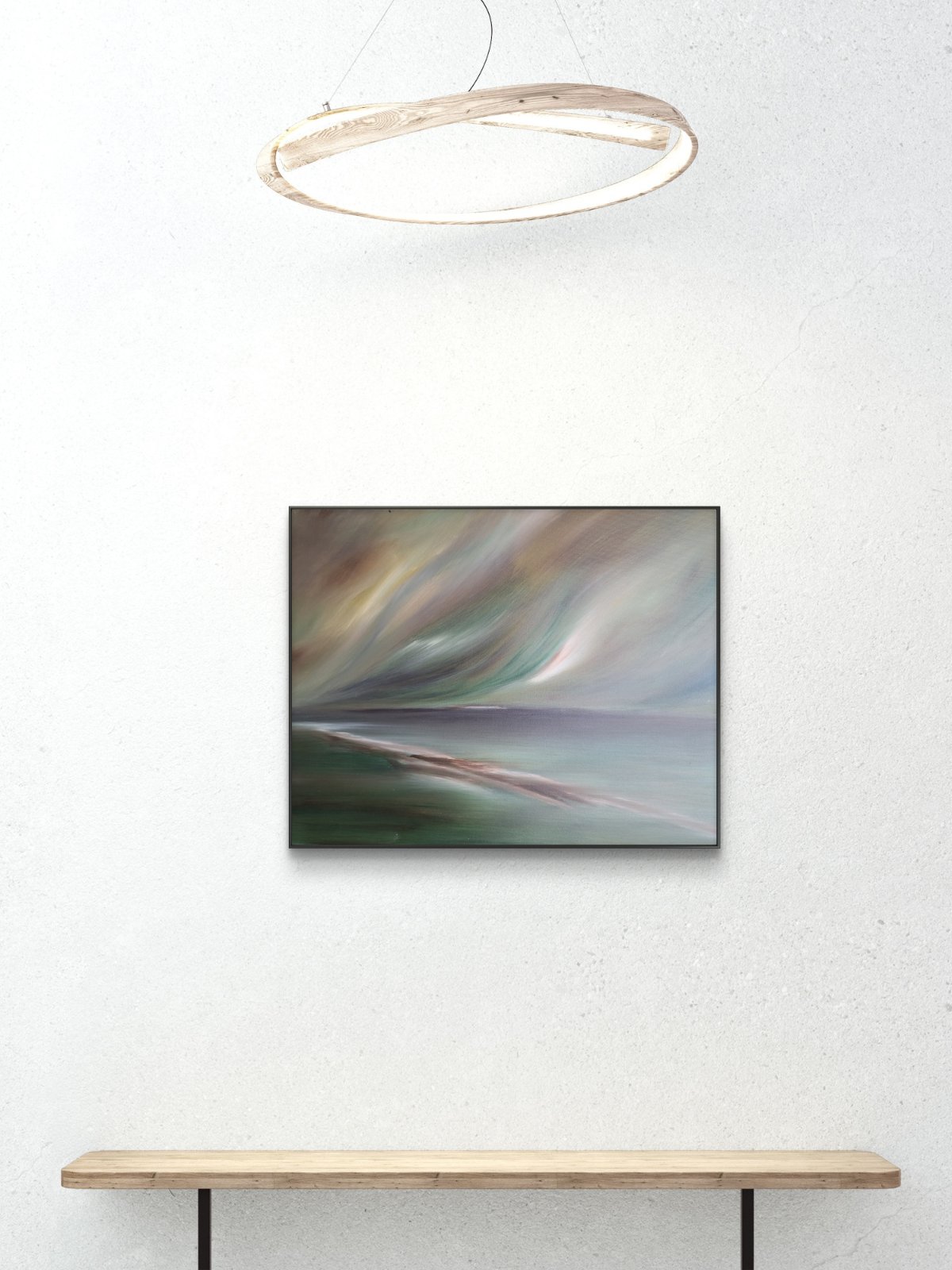 The painting Agate Sky showcased in a minimalist business interior.