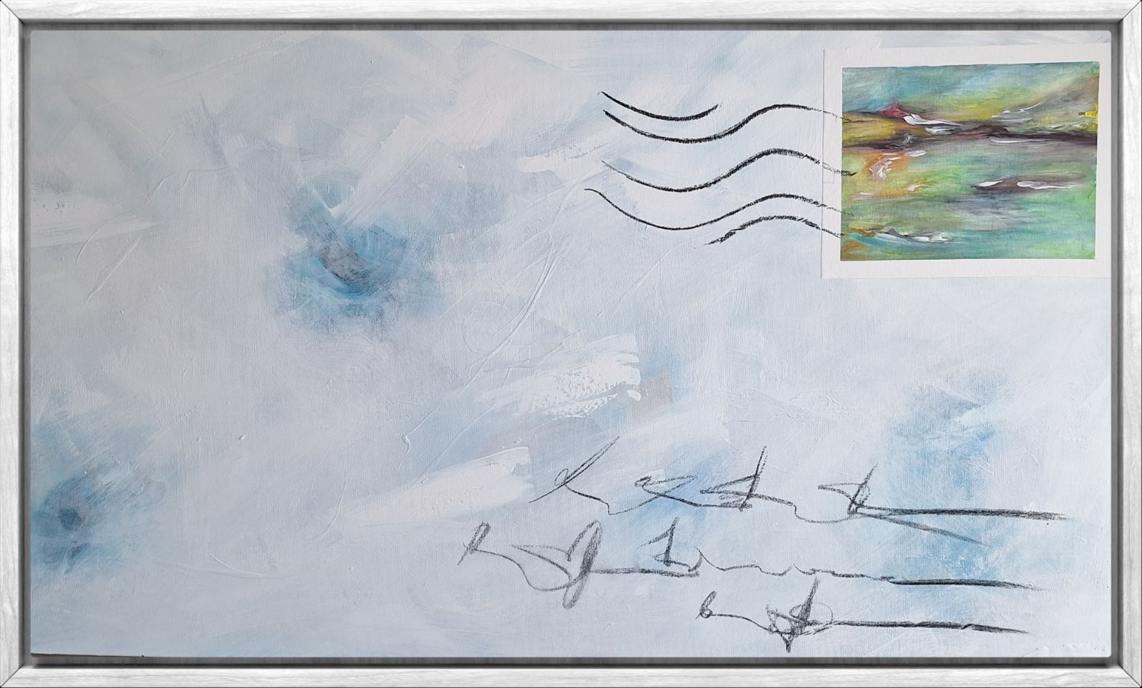 Conceptual acrylic painting Message from the Past, minimalist art style.