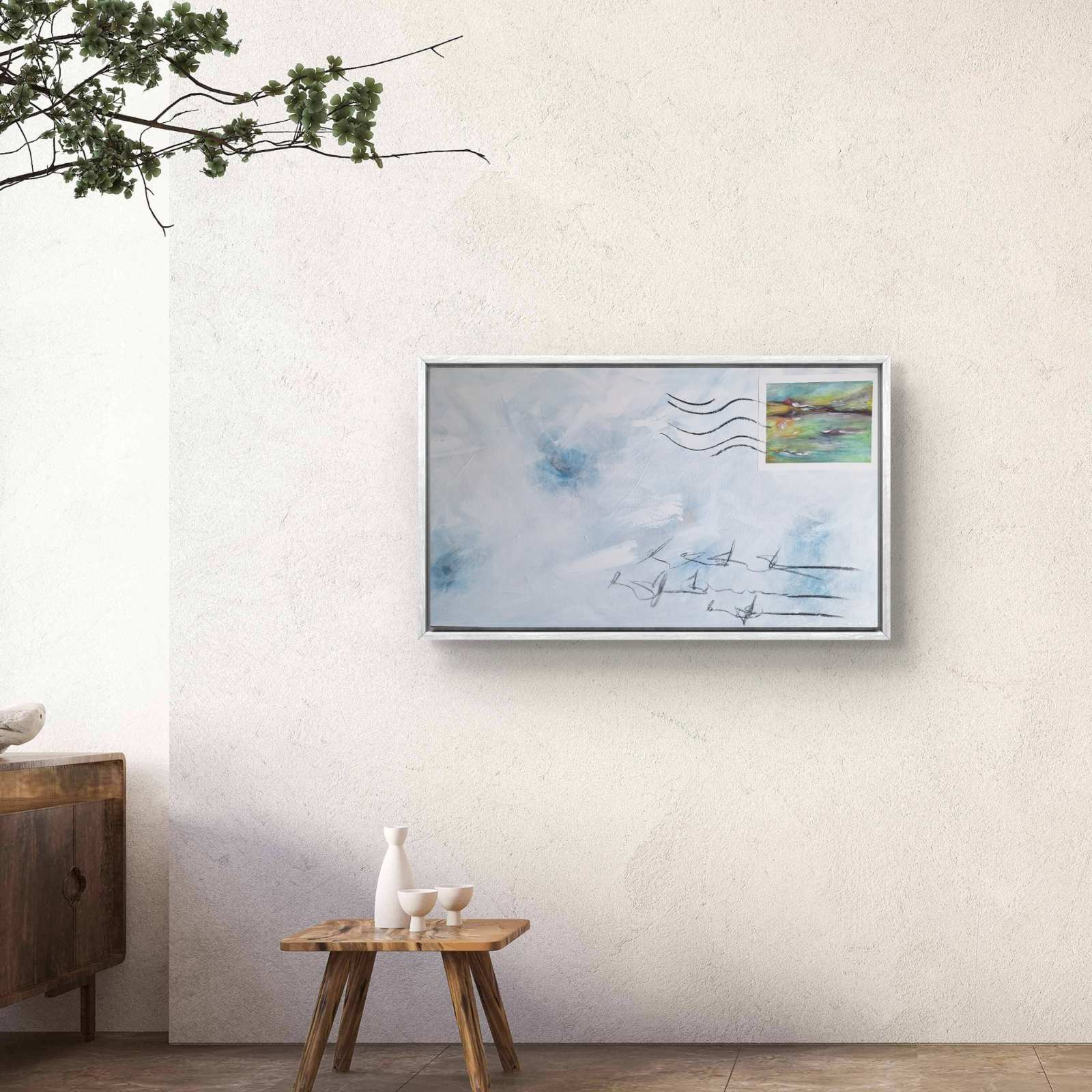 Modern style painting Message from the Past with a soft color palette and nostalgic theme.